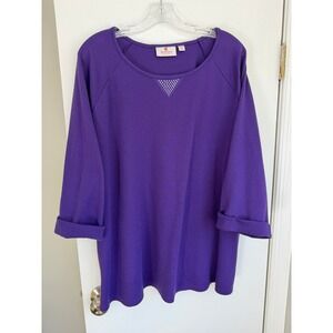 Quacker Factory Purple Waffle Knit Rhinestone Raglan Top Plus Size 3X
